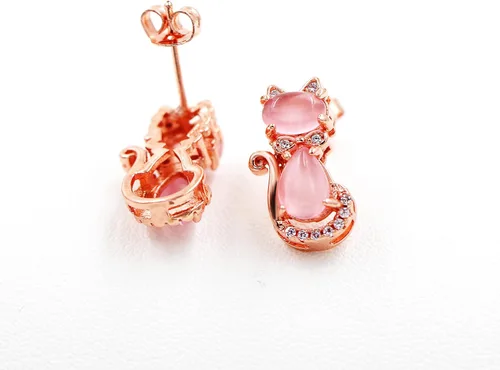 Vista 5 de Uloveido Linda forma de gato rosa CrystaL Studs Pendientes y collar colgante para niñas adolescentes Y404