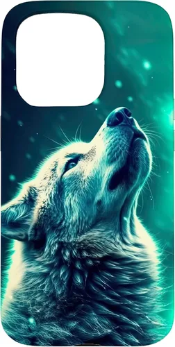 Vista 14 de Howling Wolf in Night Green Northern Lights Wolves Dog Lover Case for iPhone 16