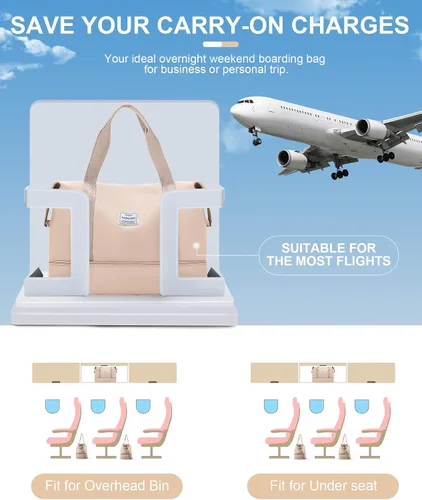 Vista 2 de Bolsa de viaje para mujer, bolsa deportiva para gimnasio, E1-beige