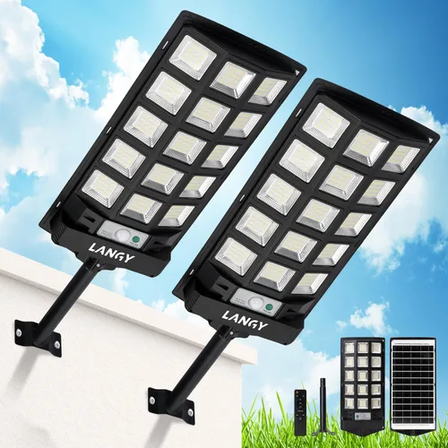 Vista 13 de Farolas solares impermeables para exteriores, sensor de movimiento de 6500 K del atardecer al amanecer con control remoto, luz LED de seguridad