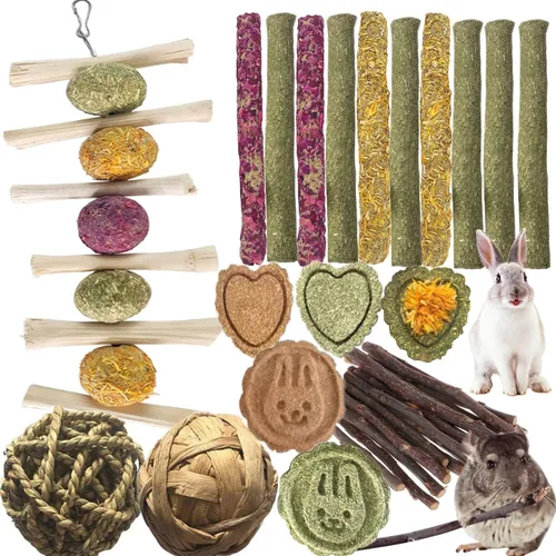 Vista 7 de ANDES Juguetes masticables de conejo, juguetes masticables de dientes de conejo para mascotas, juguetes orgánicos naturales de madera de manzana
