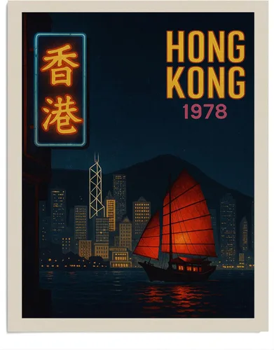 Vista 9 de AMERICAN LUXURY GIFTS Póster vintage de viaje de Hong Kong, horizonte nocturno retro de 1978, impresión sin marco de 8 x 10 pulgadas, arte de pared