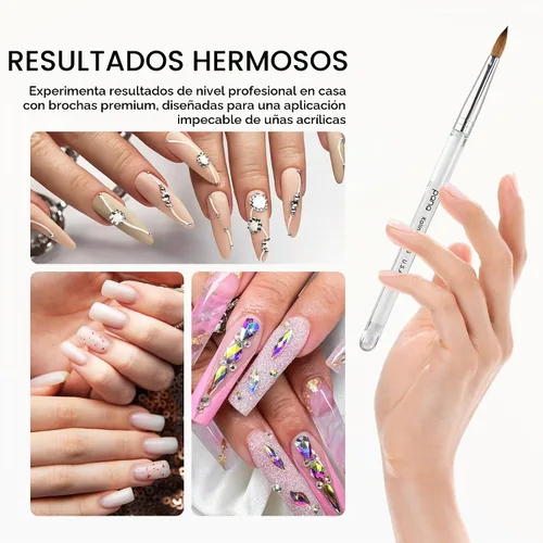 Vista 5 de Cepillo Pana USA para de uñas de acrílico, puro Kolinsky de pelo ovalado, forma prensada Transparente