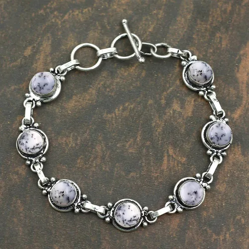 Vista 73 de Round Shape Natural & Synthetic Gemstones Silver Plated Bracelets for Women - Vintage Bohemian Style Handmade Birthstone Adjustable Link Bracelet
