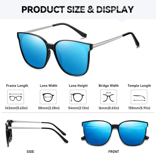 Vista 3 de Wzerry Gafas de sol polarizadas para mujer, gafas de sol clásicas retro con marco cuadrado, protección UV400