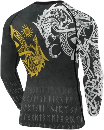 Vista 3 de Viking Tatoo - Camisas de compresión para hombre, manga larga, protección contra erupciones para MMA, BJJ, Grappling Base Layer Combat