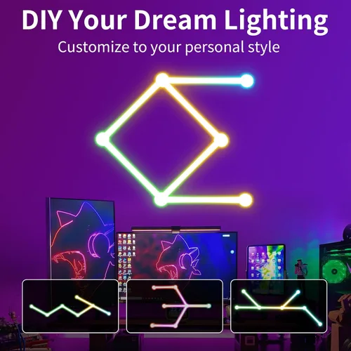 Vista 7 de Líneas de luz de pared inteligentes, barras de luz LED WiFi RGB, 16 M+ sincronización de música regulable de color, barras de luz para decoración