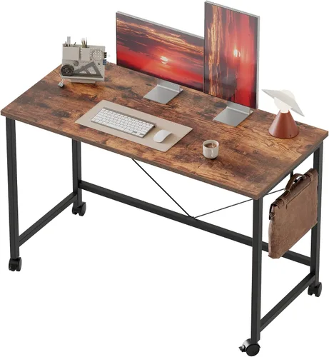 Vista 26 de Mericonia Escritorio de computadora, escritorio de juegos para espacios pequeños, mesa moderna de estilo simple para oficina en casa, mesa de Negro