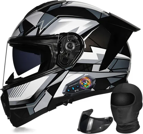 Vista 15 de Casco modular de motocicleta con Bluetooth abatible de cara completa aprobado por DOT FMVSS-218 con doble visera, multiventilación, diseño