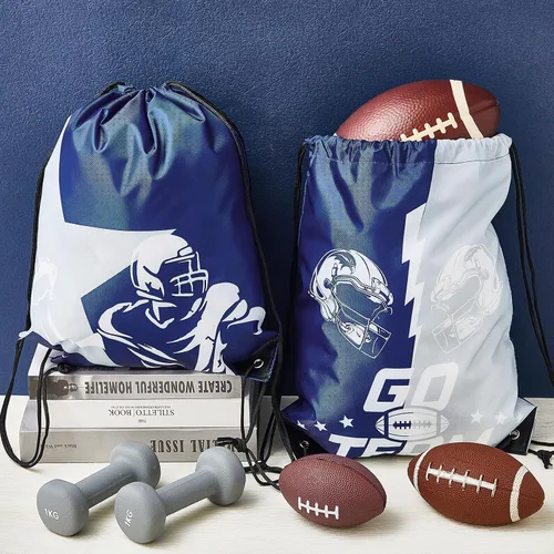Vista 7 de Silkfly 24 mochilas con cordón para fanáticos del fútbol, bolsas con cordón para regalo de fútbol, suministros de fiesta (vaqueros), Como se muestra