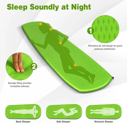 Vista 7 de Giantex Colchoneta de dormir para camping, alfombrilla autoinflable con esponja, colchón de aire impermeable para camping con bolsa de transporte