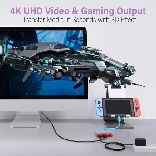 Vista 2 de Battony Adaptador USB C a HDTV para Nintendo SwitchSwitch OLEDMacBook Pro AiriPad ProAndroid Phone, USB3.0 5GBps Transferencia de fecha, USBC a 4K