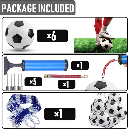 Vista 4 de Paquete de 6 pelotas de fútbol clásicas de tamaño 5/4/3, incluye bomba de pelota y bolsa de red, pelota de entrenamiento de fútbol para niños