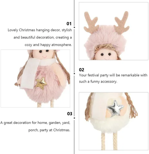 Vista 9 de Adornos de Navidad Ángel Ornamento Muñeca de Navidad Colgante Rosa para Decoración de Árbol 4pcs