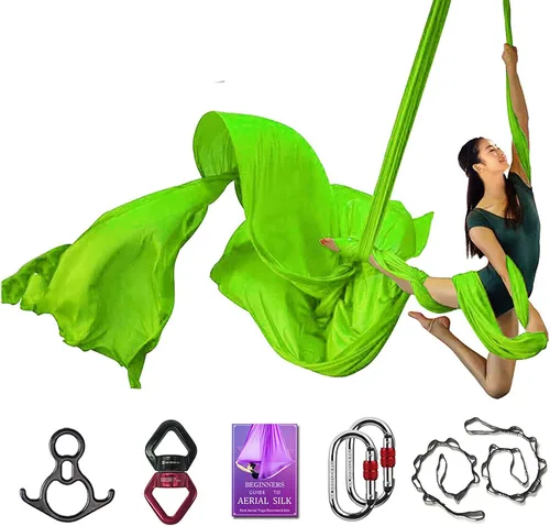 Vista 17 de Set de Equipo Deluxe de Sedas Aéreas - Hamaca Aérea de Yoga de 11 Yardas para Acrobacia, Artes Circenses, Danza (L:10m W:2.8m)