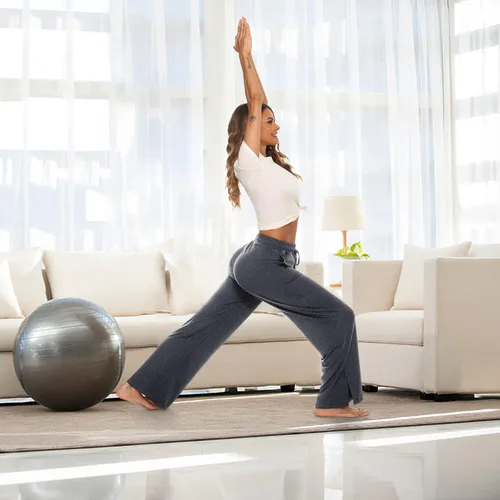 Vista 4 de DIBAOLONG Pantalones de pierna ancha para mujer, pantalones de yoga sueltos con cordón, cómodos pantalones de pijama palazzo con bolsillos
