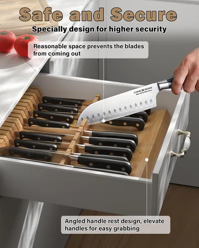Vista 5 de [Usado] Cook N Home Basics - Soporte para cubiertos de madera duradero, organizador de bloques de almacenamiento de cuchillos, hecho de madera
