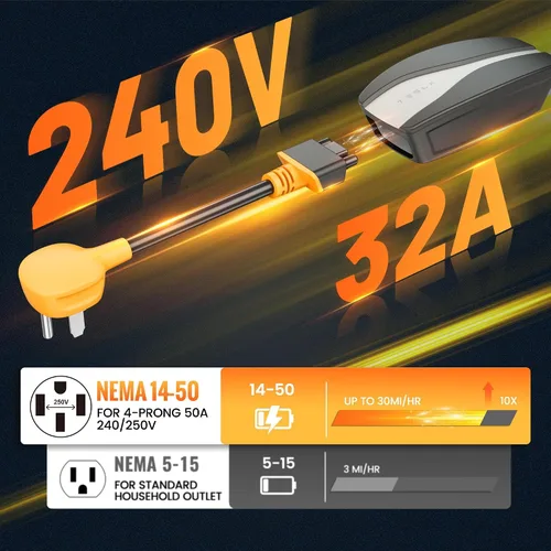 Vista 4 de Adaptador NEMA 14-50 y NEMA 5-15 para cargador móvil Tesla Gen 2, generador doméstico 5-15P y generador RV 14-50P, adaptador inteligente Gen II
