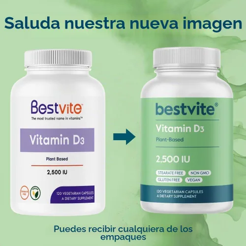 Vista 7 de BESTVITE Vitamina D3 vegana 2500 UI (120 cápsulas vegetales) - Sin