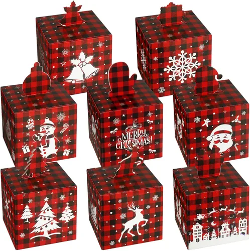 Vista 9 de Yeaqee 32 piezas cajas de regalo de Navidad 3D caja de dulces de Navidad bolsas de regalo de Navidad con forma de jengibre, muñeco de nieve