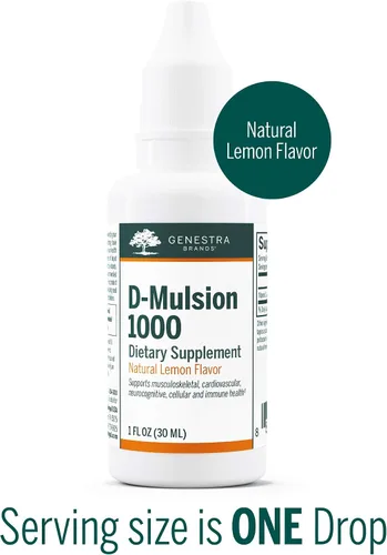 Vista 3 de Genestra Brands D-Mulsion 1000 - Suplemento líquido de vitamina D - Sabor natural a limón - 1 onza líquida