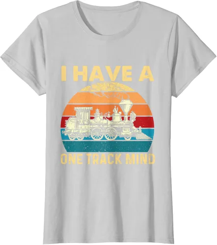 Vista 18 de Camiseta con texto en inglés "I Have A One Track Mind - Trainspotter Model Train Railroad, Negro, S