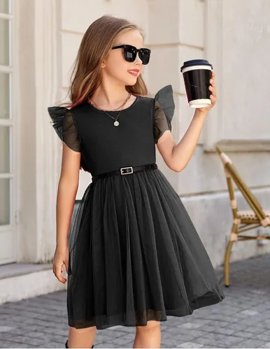 Vista 4 de Arshiner - Vestido tutú para niñas pequeñas, vestidos de algodón sin espalda para niñas de 2 a 6 años Negro