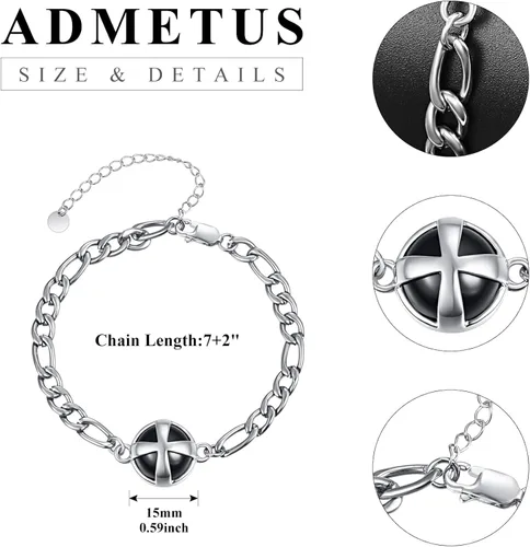 Vista 2 de ADMETUS 925 Sterling Silver Amulet Bracelet Cross Bracelet for Men with 72 Adjustable Chain
