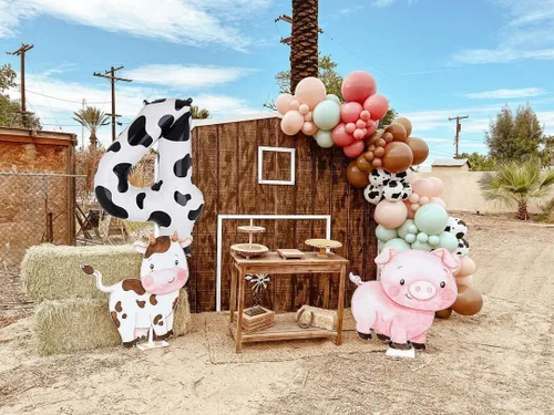 Vista 6 de Globos con estampado de vaca de 40 pulgadas, color blanco y negro Blanco Negro Vaquera Tema Cumpleaños Granja Animal Tema Decoración Suministros
