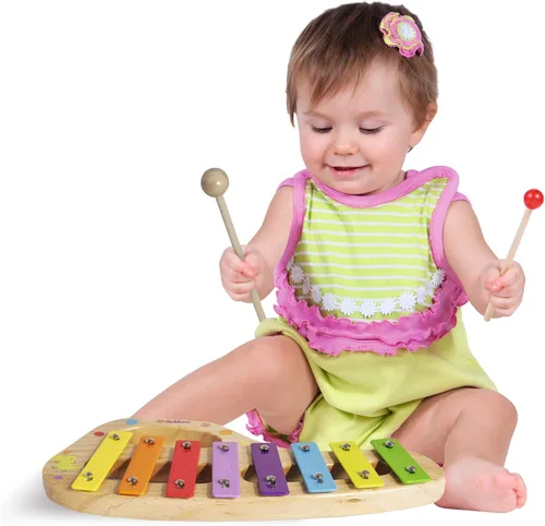 Vista 4 de Eichhorn 100003482 Musik xylophon aus Holz - Escala colorida con 8 tonos, incluye 1 Clapper y cancionero con cinco canciones para repetir, 3 piezas