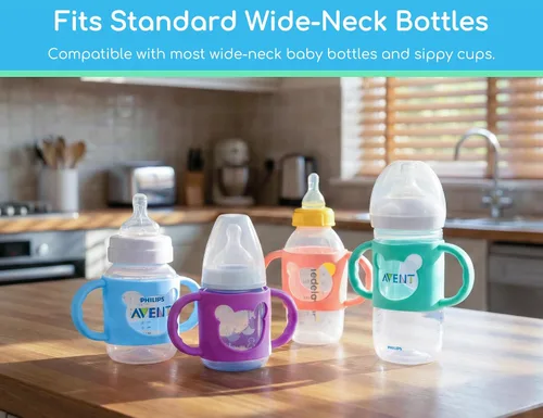 Vista 3 de Asas de silicona para botellas de vidrio y plástico de cuello ancho, agarre de taza de transición para beber independiente, resistente al calor, sin