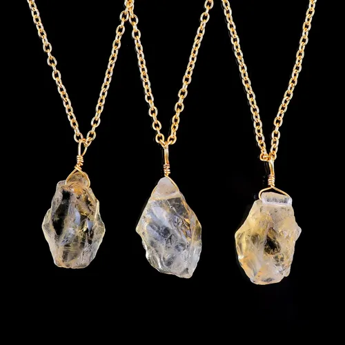 Vista 3 de Collar de citrino crudo, collar chapado en oro, cristal de piedras preciosas ásperas, piedra curativa, piedra natal de noviembre, capas, novia