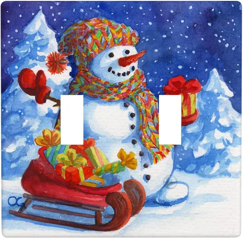 Vista 45 de Cubierta de interruptor de luz dúplex de 1 banda, cubierta decorativa de Navidad con copos de nieve rojos, placa frontal decorativa para cocina