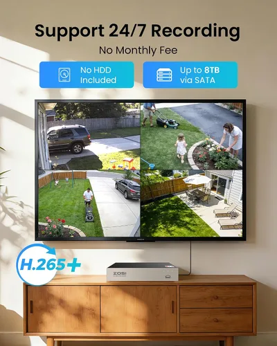 Vista 6 de ZOSI - Sistema de cámara de seguridad 3K Lite para interiores y exteriores, detección AI de personas/vehículos, visión nocturna, acceso remoto, 4