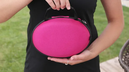Vista 2 de Funda de transporte para auriculares ovalada rígida Protección de bolsa de viaje compatible con auriculares plegables Nylon balístico rosa