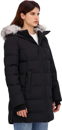Vista 3 de Nautica Chaqueta acolchada pesada para mujer con capucha forrada de piel sintética Negro