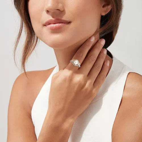 Vista 4 de AENEAS Anillo de perlas para mujer, plata de ley 925, anillos de perlas cultivadas de agua dulce natural real, ajustable, anillo de perlas abiertas