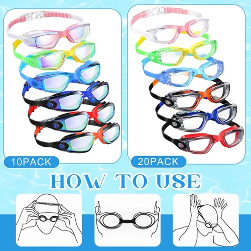 Vista 3 de Yexiya 30 pares de gafas de natación con clip nasal y tapones para los oídos, antiniebla, protección UV, sin fugas, visión amplia de verano