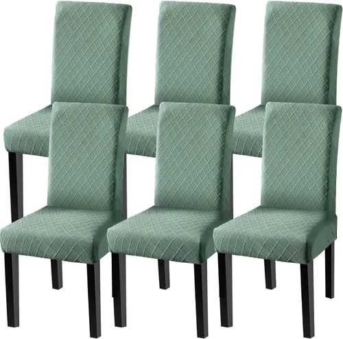 Vista 12 de Fuloon Paquete de 4 Fundas Protectoras para Asientos de Sillas de Comedor Super Ajustadas Elásticas Extraíbles Lavables Cortas para Hotel, Comedor