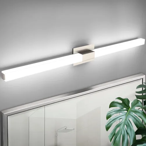 Vista 14 de Lámparas de baño de níquel cepillado: 24 pulgadas, regulable, moderna, minimalista, LED, a prueba de humedad, 5CCT
