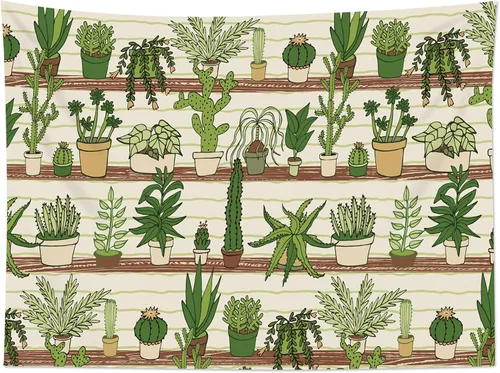 Vista 3 de HVEST Tapiz de cactus con diseño de plantas suculentas del desierto tropical en estante de madera, tapiz para colgar en la pared, acuarela botánica