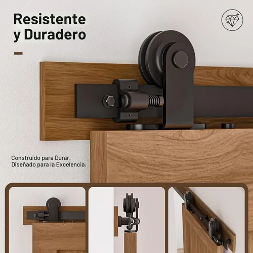 Vista 5 de CCJH Kit de herrajes para puerta corrediza de granero de 4 pies, resistente, suave y silencioso, fácil de instalar, se adapta a paneles de puerta
