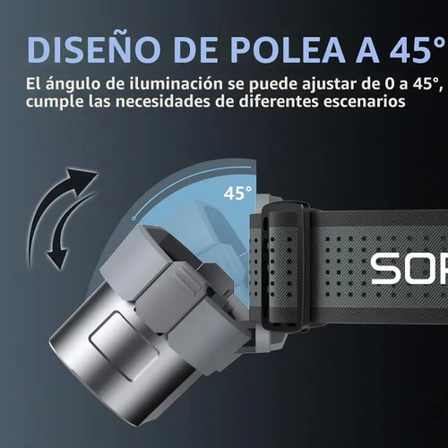 Vista 7 de SOPAMI - Linterna frontal recargable con estuche de carga y linterna