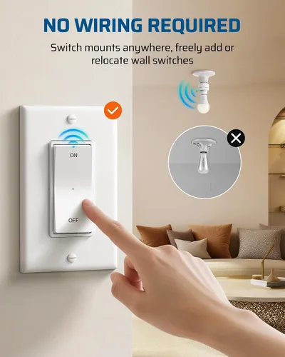 Vista 2 de DEWENWILS Toma de luz con control remoto, base E26/E27, programable y ampliable, no necesita cableado, enchufes de luz inalámbricos para dormitorio