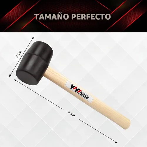 Vista 2 de YIYITOOLS YY-2-005 Mazo de goma con mango de madera–8 onzas, negro