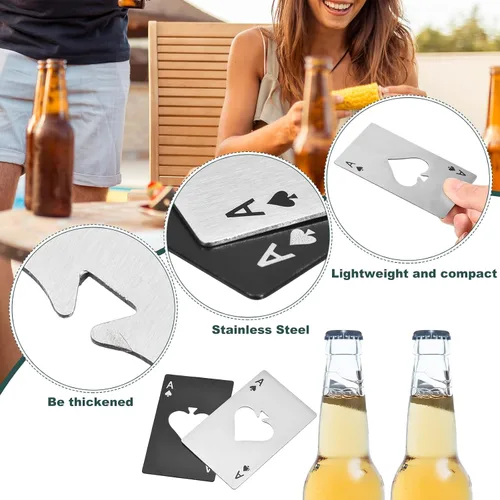 Vista 6 de uxcell Abrebotellas Ace of Spades, 10 unidades, de acero inoxidable, tamaño de tarjeta de crédito, abrebotellas de cerveza para bodas, fiestas