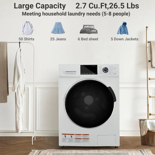 Vista 2 de Combinación de lavadora y secadora todo en uno de 2.7 pies cúbicos, lavadora secadora sin ventilación de carga frontal de 24 pulgadas con capacidad
