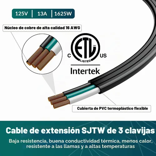 Vista 5 de Elecan Cable de extensión de enchufe plano de 12 pies con diseño de enchufe delgado que ahorra espacio, cable plano delgado de bajo perfil, cable