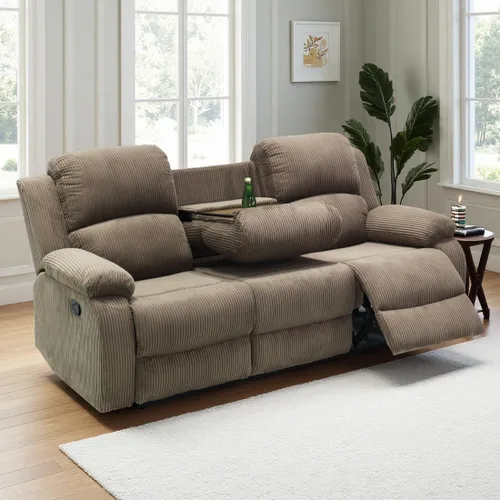 Vista 34 de Sofá reclinable manual, sofá reclinable de lujo de 3 plazas, sofá reclinable con portavasos y mesa de café, sofá de cuero sintético para sala