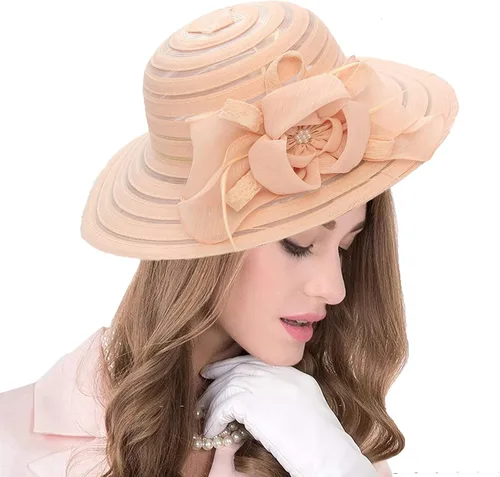 Vista 29 de seven wolves Sombrero de sombrero de iglesia Derby para mujer, sombrero de ala ancha para el sol beige B
